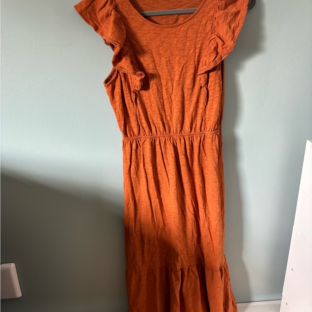 J. Crew Ruffle-Sleeve Maxi Dress in Burnt Orange
